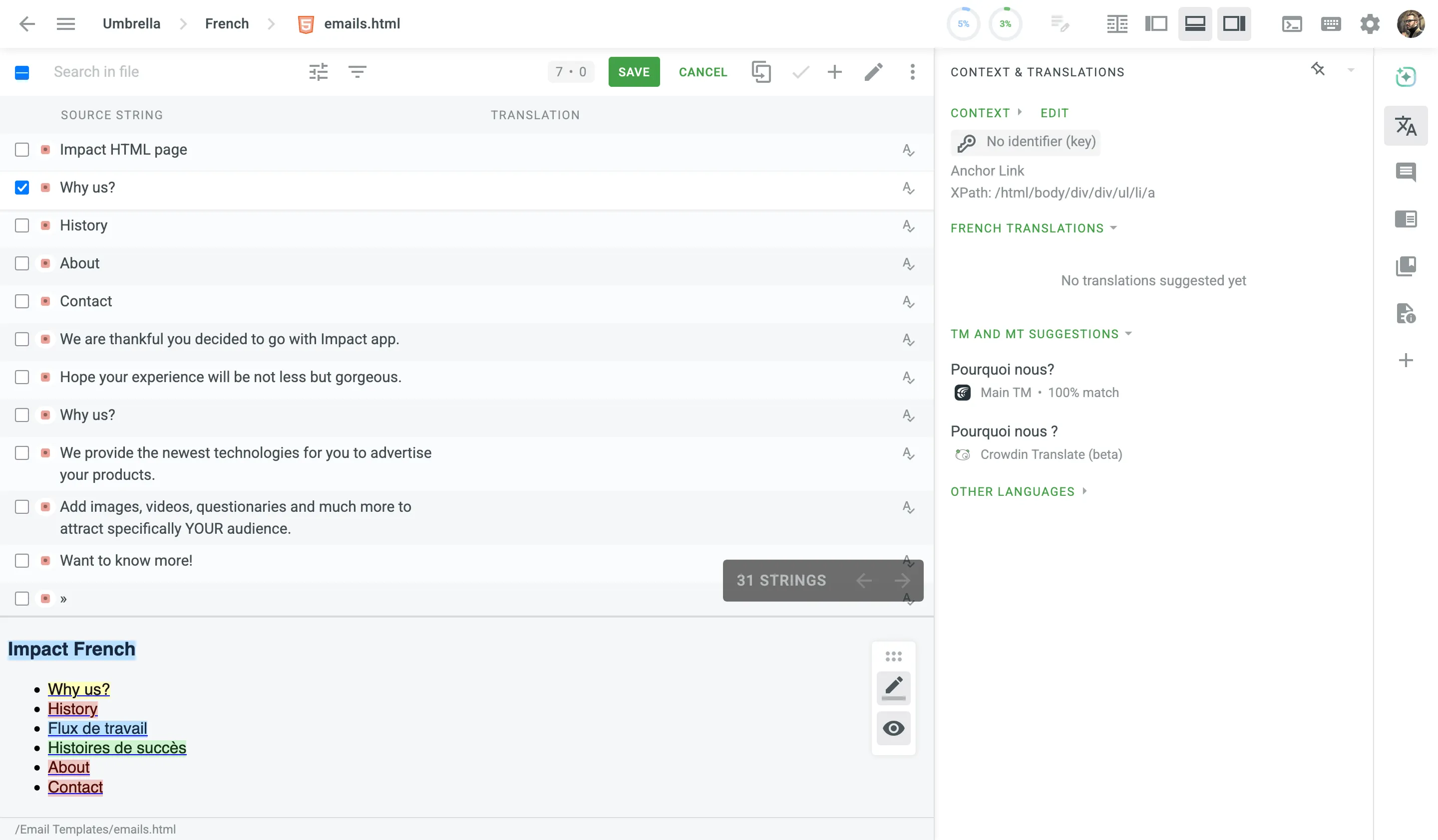 HTML view