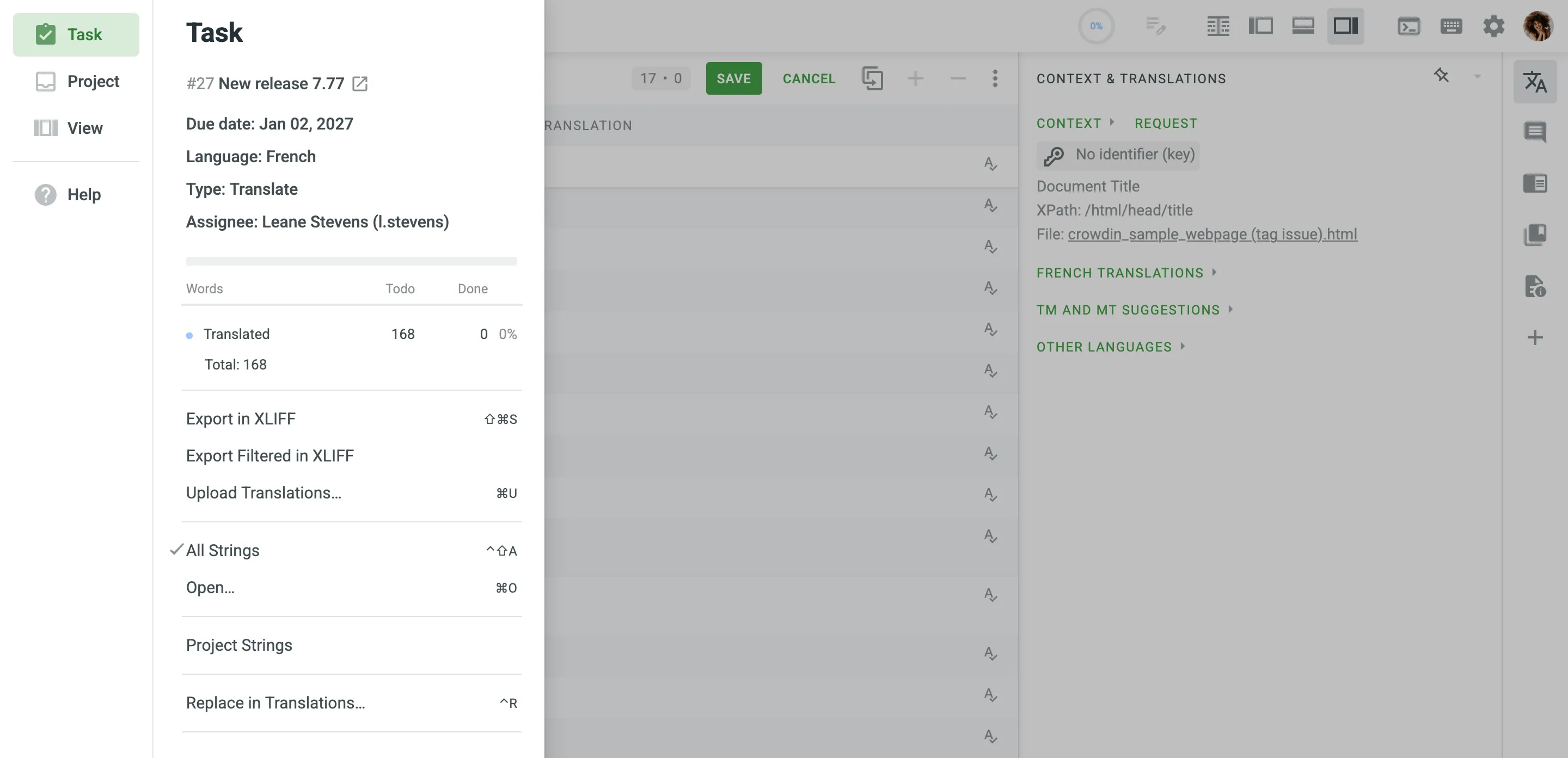 Task menu